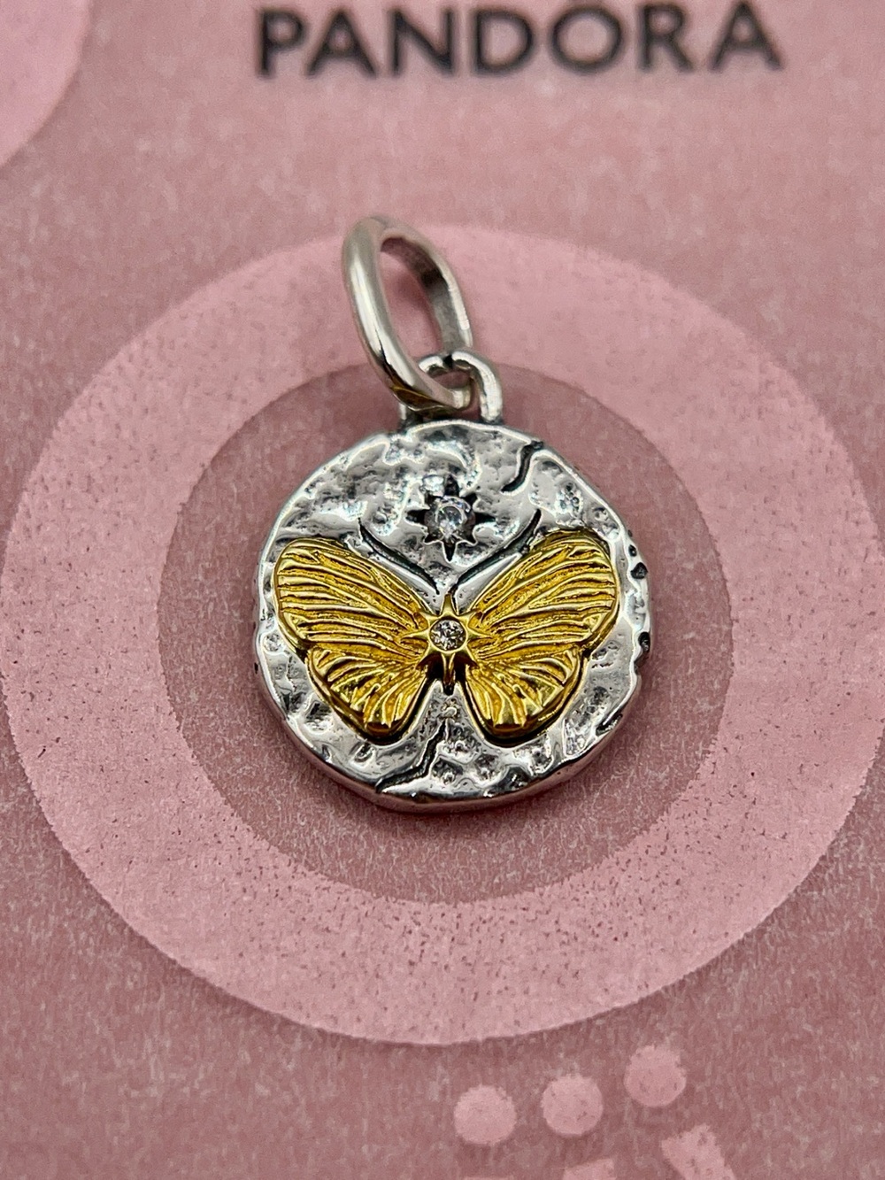 Pandora Keep Dreaming Butterfly Medallion 14k Gold Plated Dangle Charm